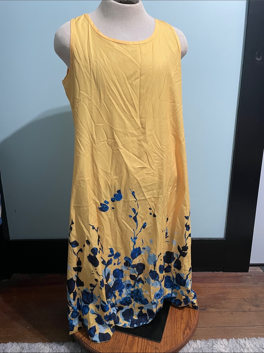 Large Yellow Maxi Dress Midi Blue Floral